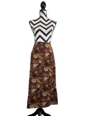 Vintage Women's Sz 16P Dark Earthy Boho Floral Whimsigoth Ultrasuede Midi Skirt